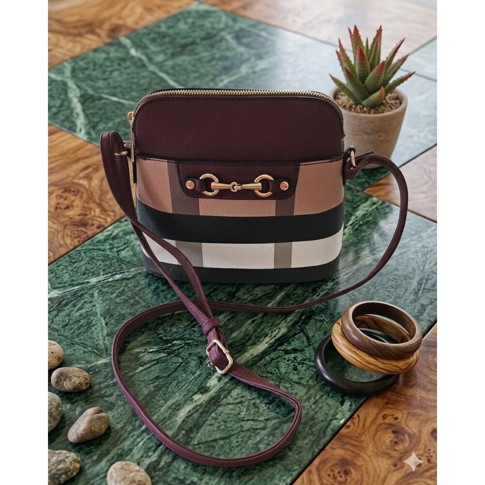 Deluxity LA Vegan Crossbody Purse NWT Burgundy Colorblock Horsebit Strap Bag